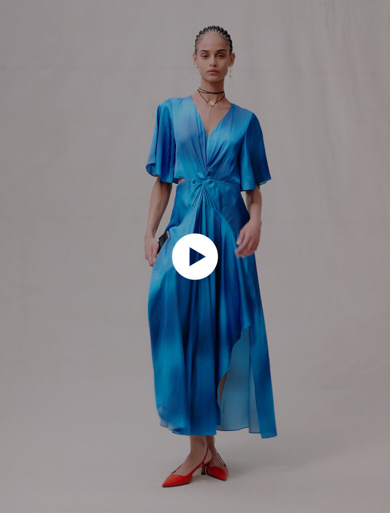 Rochie lungă din satin - Albastră