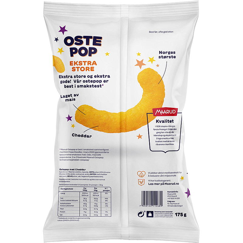 Maarud Ostepop 175 g xl ægte cheddar Maarud
