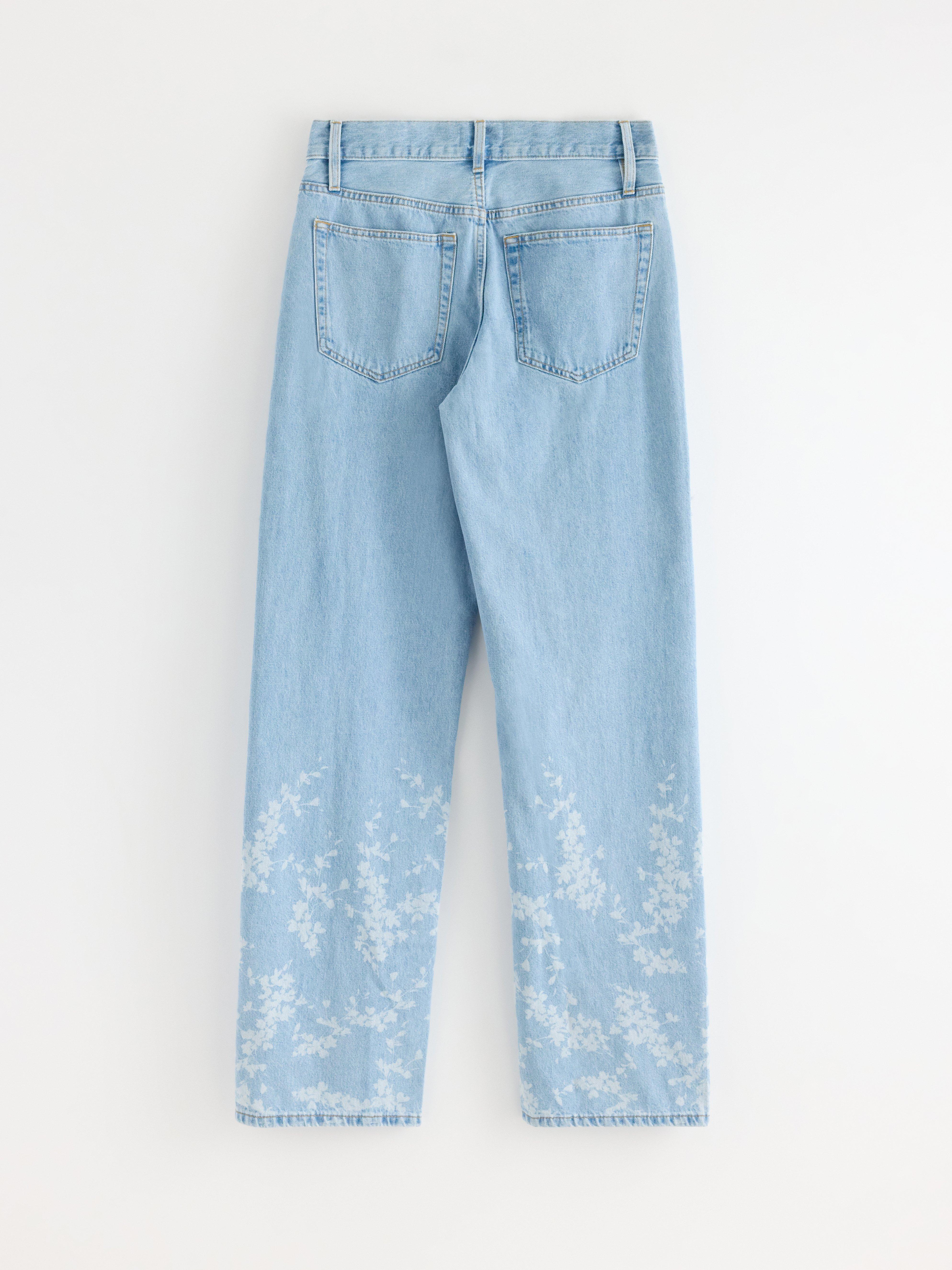 STRAIGHT Sia extra långa jeans med blomstertryck blue