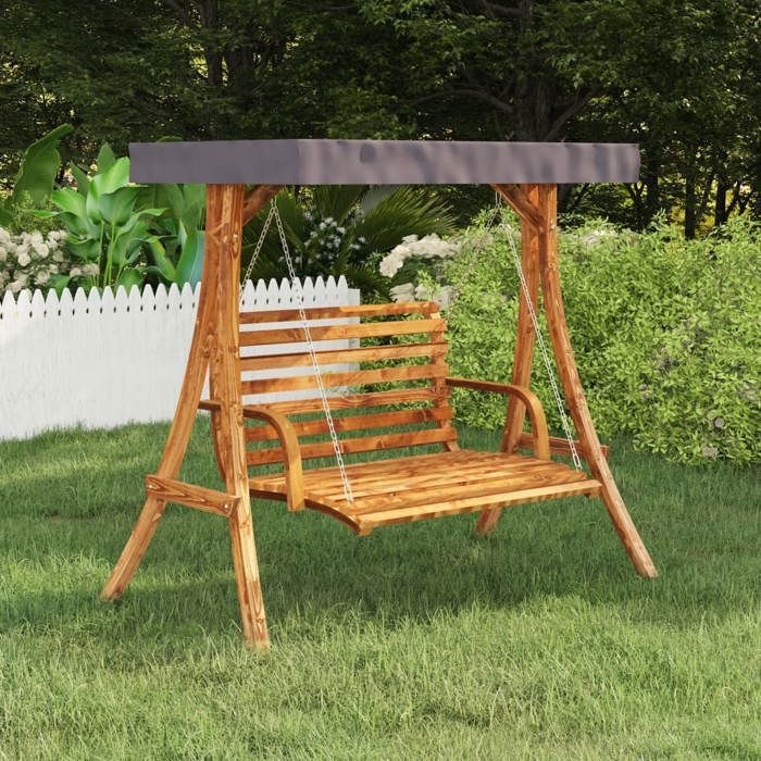 vidaXL Cadre de balançoire toit anthracite Bois courbé à finition teck, Anthracite, polyester