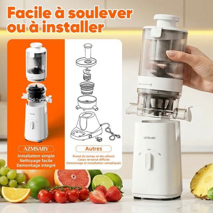 Extracteur de Jus de Fruits et Légumes avec Goulotte d'Alimentation de 120mm - Capacité de 1,5 L -99.6%Pureté du Jus Élevée -Blanc