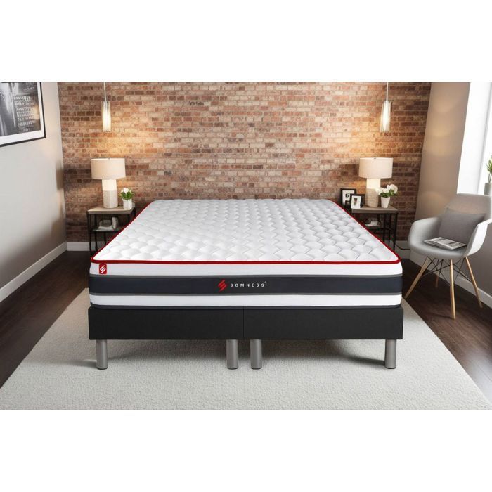 Base de cama de casal e conjunto de colchão ENERGY com molas ensacadas e espuma viscoelástica, 160x200 cm, preto