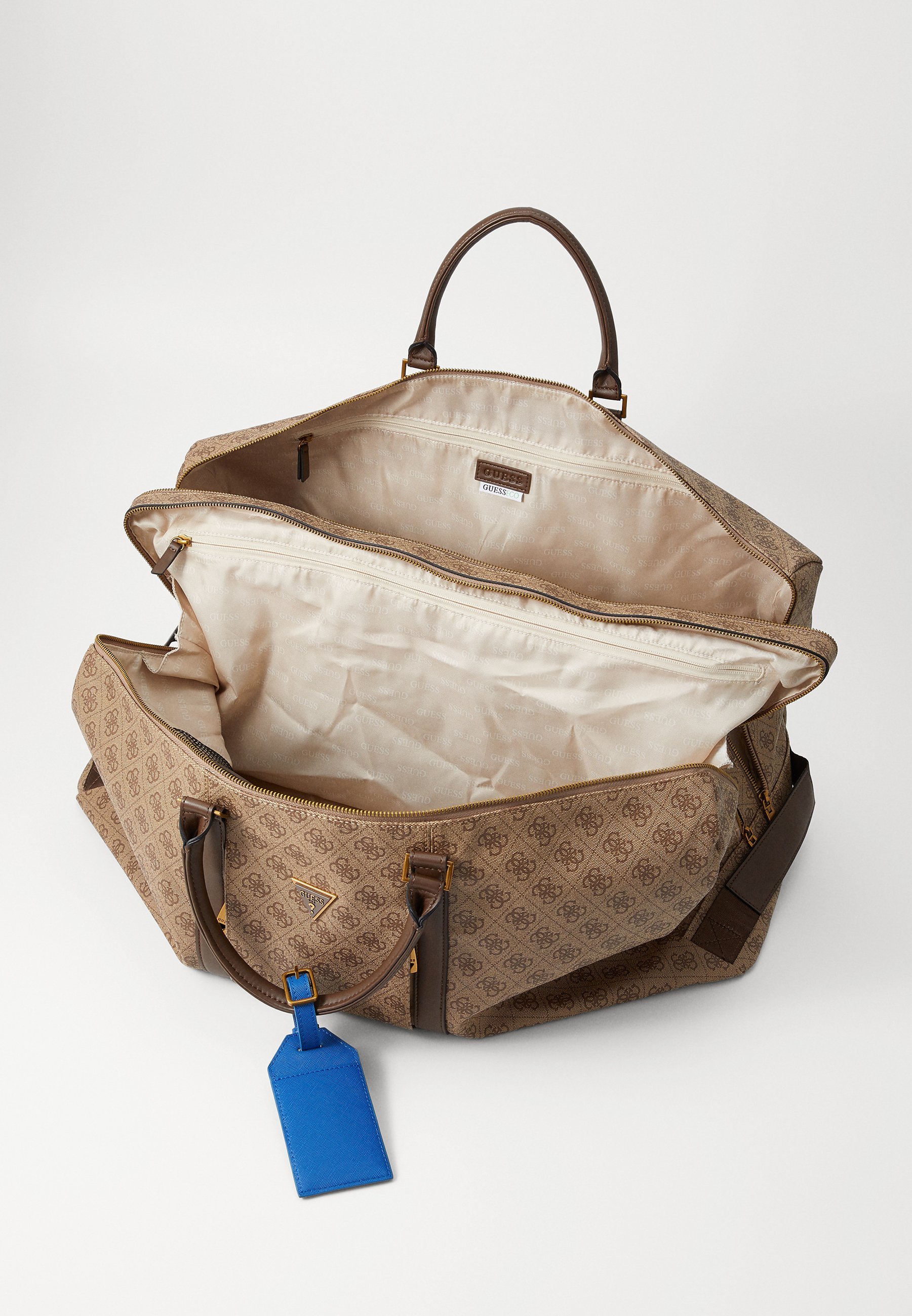Guess PISA DOUBLE ZIP - Weekendtas - beige/bruin/blauw
