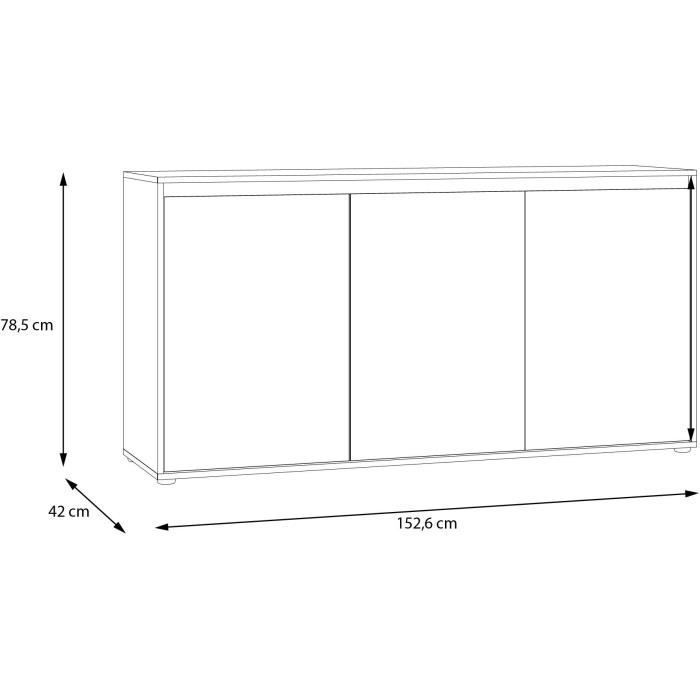 Aparador - SKELPE - Blanco mate y roble - 3 puertas + 3 estantes - 152,6 x 42 x 78,5 cm