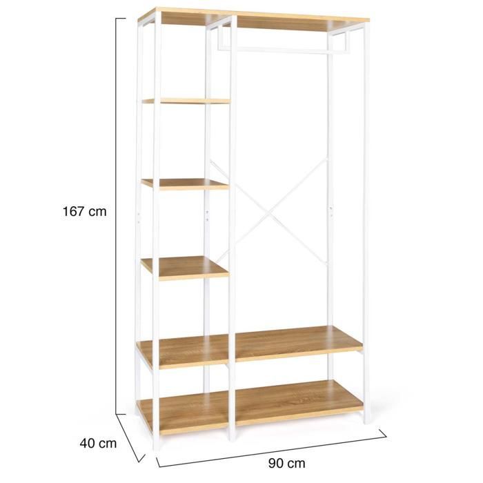 IDMARKET Dressing penderie étagères L. 90 cm DETROIT design industriel bois et métal blanc