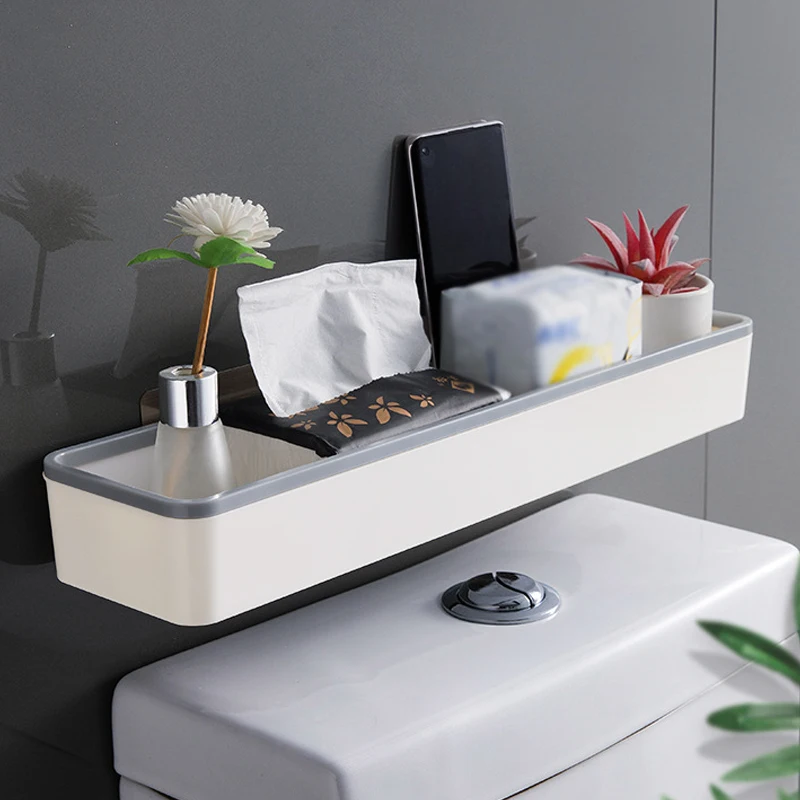 Étagère de rangement murale multifonctionnelle pour salle de bain ou toilettes, sans perçage, à suspendre au-dessus des toilettes.