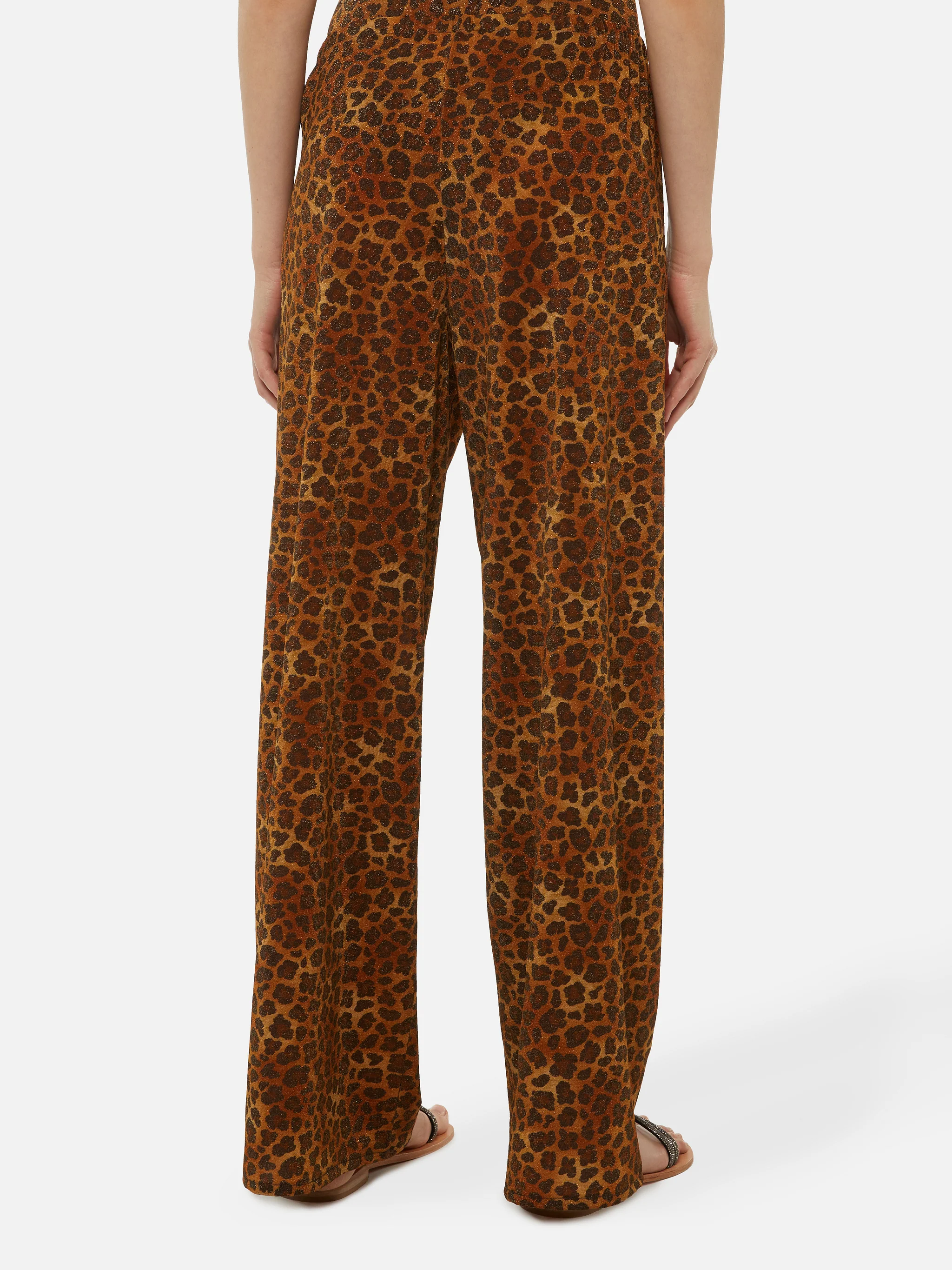 Amalia broek met wijde pijpen in luipaardprint van lurex