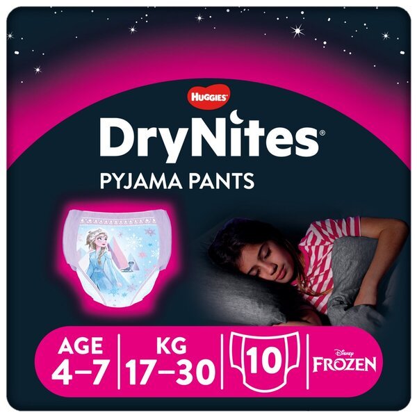 „DryNites“ mergaitėms skirtos naktinės kelnaitės (4–7 metų vaikams), 4–7 metai (17–30 kg), 10 vnt.