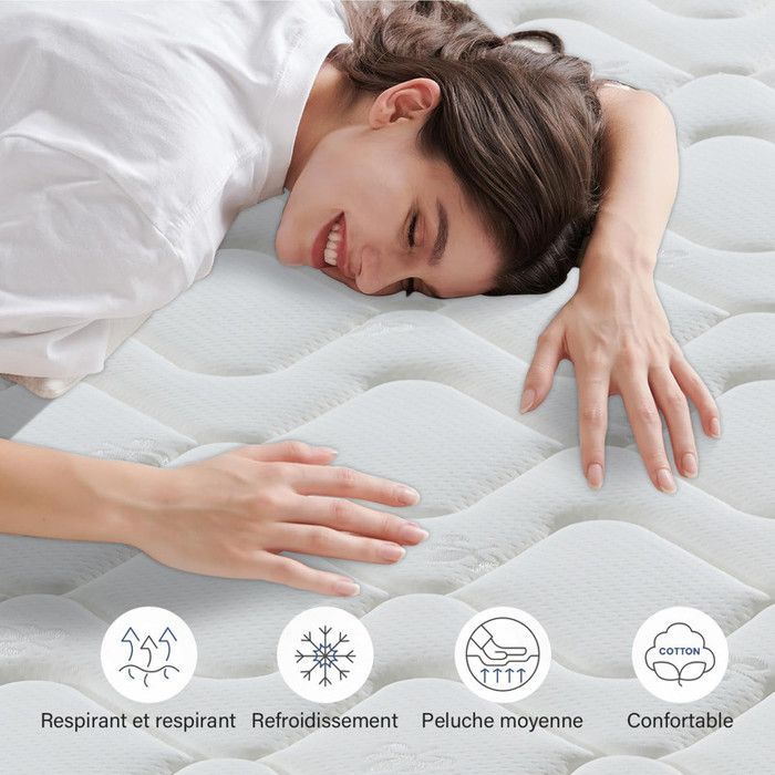 Colchón de 140 × 190 cm - 28 cm de grosor - Soporte firme H3 - Muelles ensacados + espuma viscoelástica - Transpirable y ortopédico - Certificado Oeko-Tex
