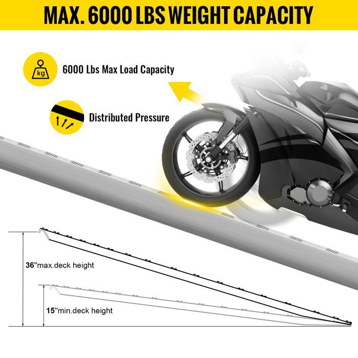 Rampas de carga de aluminio VEVOR - Capacidad de carga 2722 kg - Alta resistencia - Para motocicletas, tractores, quads, camiones y cortacéspedes - 213 x 35,5 cm - 2 unidades