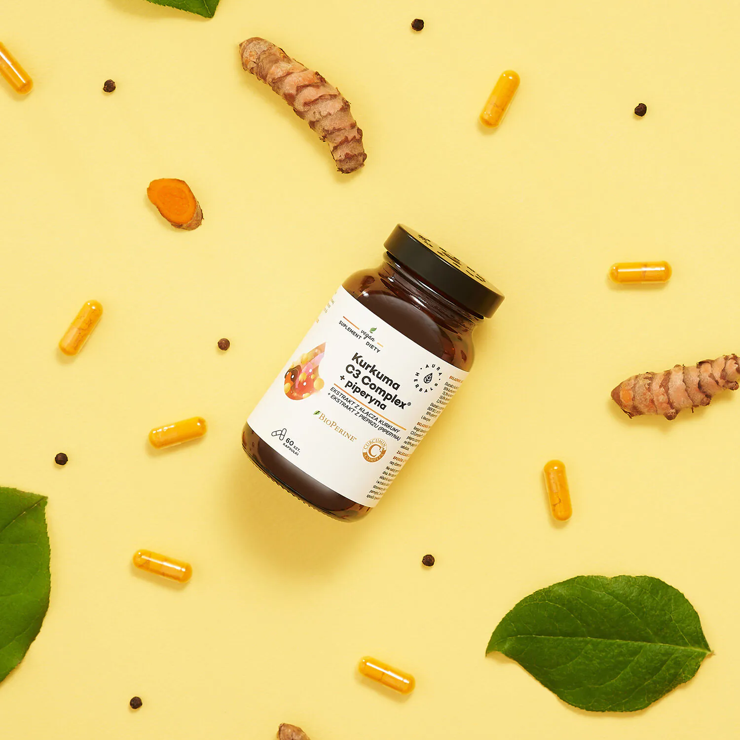Aura Herbals Kurkuma 500 mg C3 Complex + Piperyna Kapsułki