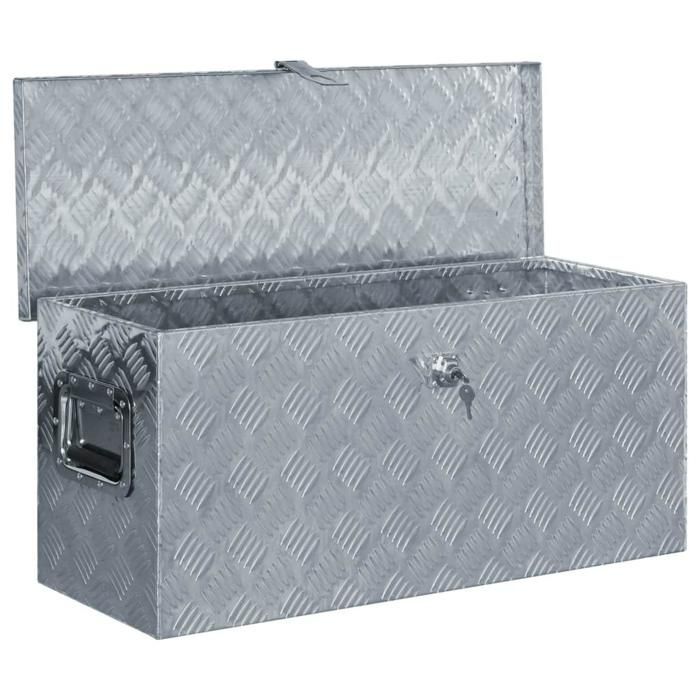 Caja de herramientas de aluminio plateado, cofre de almacenamiento, caja de herramientas, 80 x 30 x