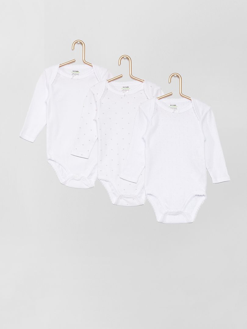 Conjunto de 3 bodys de manga larga - BLANCO