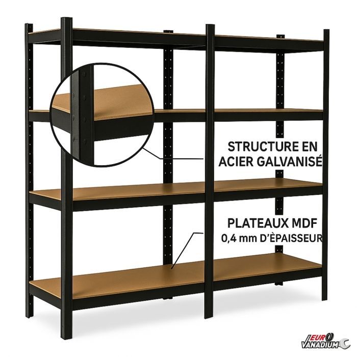 Double workbench shelf for heavy loads, 160 x 160 x 40 cm, Storage shelf - EURO VANADIUM - 640 kg