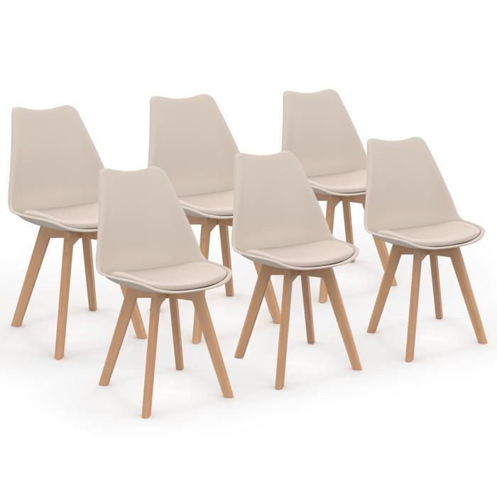 IDMARKET Set van 6 beige Scandinavische eetkamerstoelen SARA