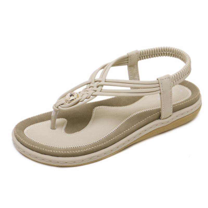 Sandálias femininas estilo boêmio, com elástico na cintura, ideais para praia e verão. Calçados casuais femininos plus size.