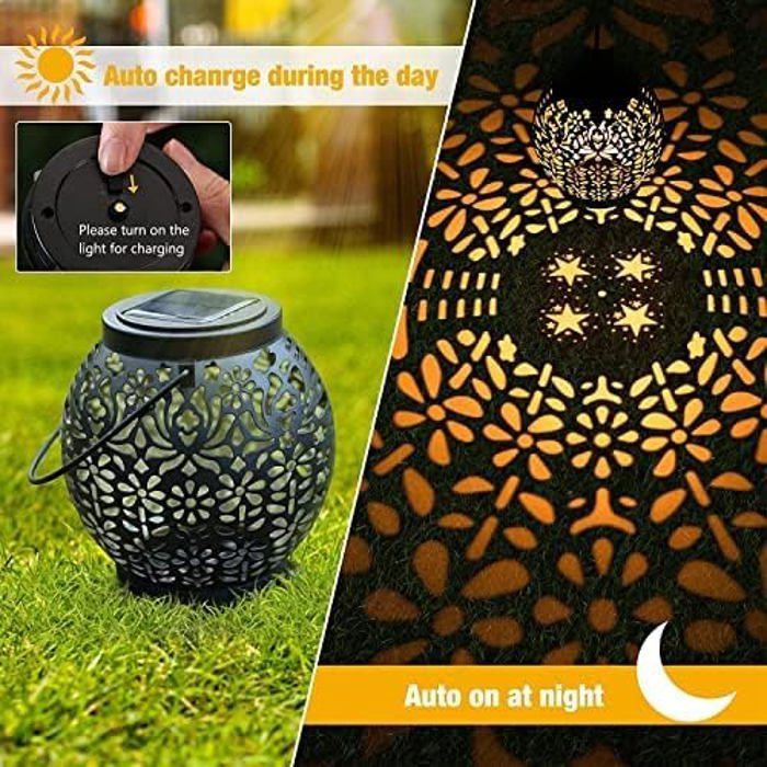 Buitenlantaarn op zonne-energie, set van 2 LED-tuinlampen op zonne-energie, IP65, waterdicht, warm wit, hangende lantaarn op zonne-energie