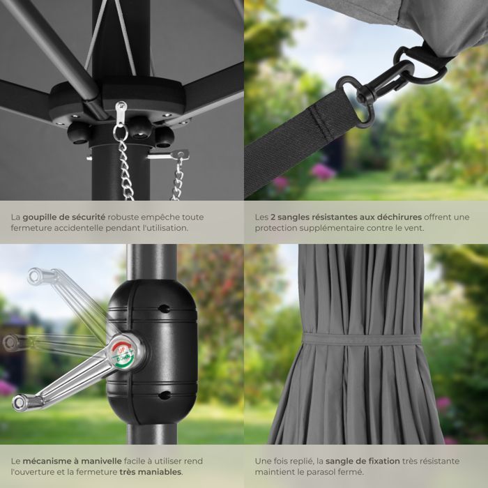 Parasol - TECTAKE - SILIA in hoogte verstelbare aluminium parasol 460 x 270 cm met UV-bescherming - Grijs