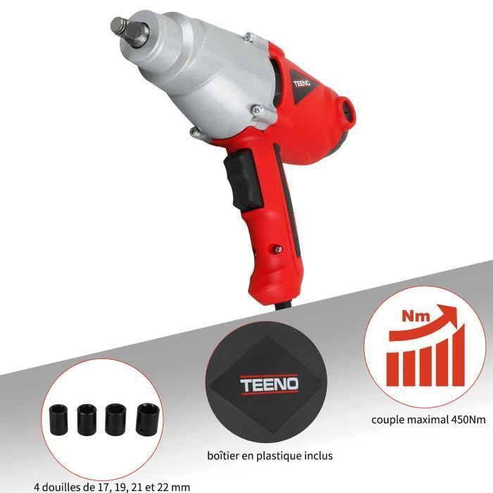 Llave de impacto TEENO - 1010 W - 450 Nm - Con cable - Incluye 4 vasos