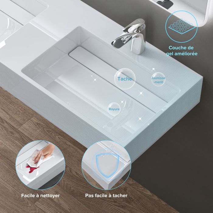 Lavabo doble suspendido Sogood, blanco, 120 cm, lavabo de encimera con desagüe, lavabo rectangular, 120 x 48 x 13 cm, Colossum12