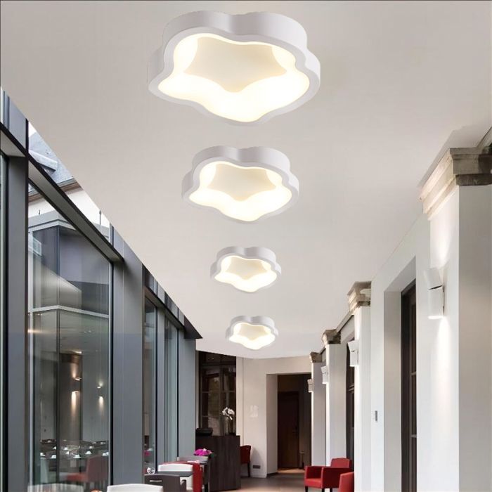 Lámpara de techo LED moderna blanca WOTTES - Lámpara de techo de 14 W con diseño floral en luz blanca cálida para pasillo y baño - 1 unidad, 23 cm de diámetro