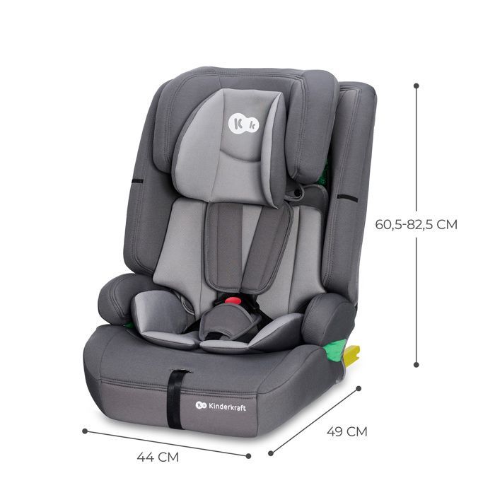 Silla de coche infantil Kinderkraft SAFETY FIX2 I-SIZE, 76–150 cm, 15 meses a 12 años, ISOFIX, reposacabezas ajustable, seguridad óptima, gris
