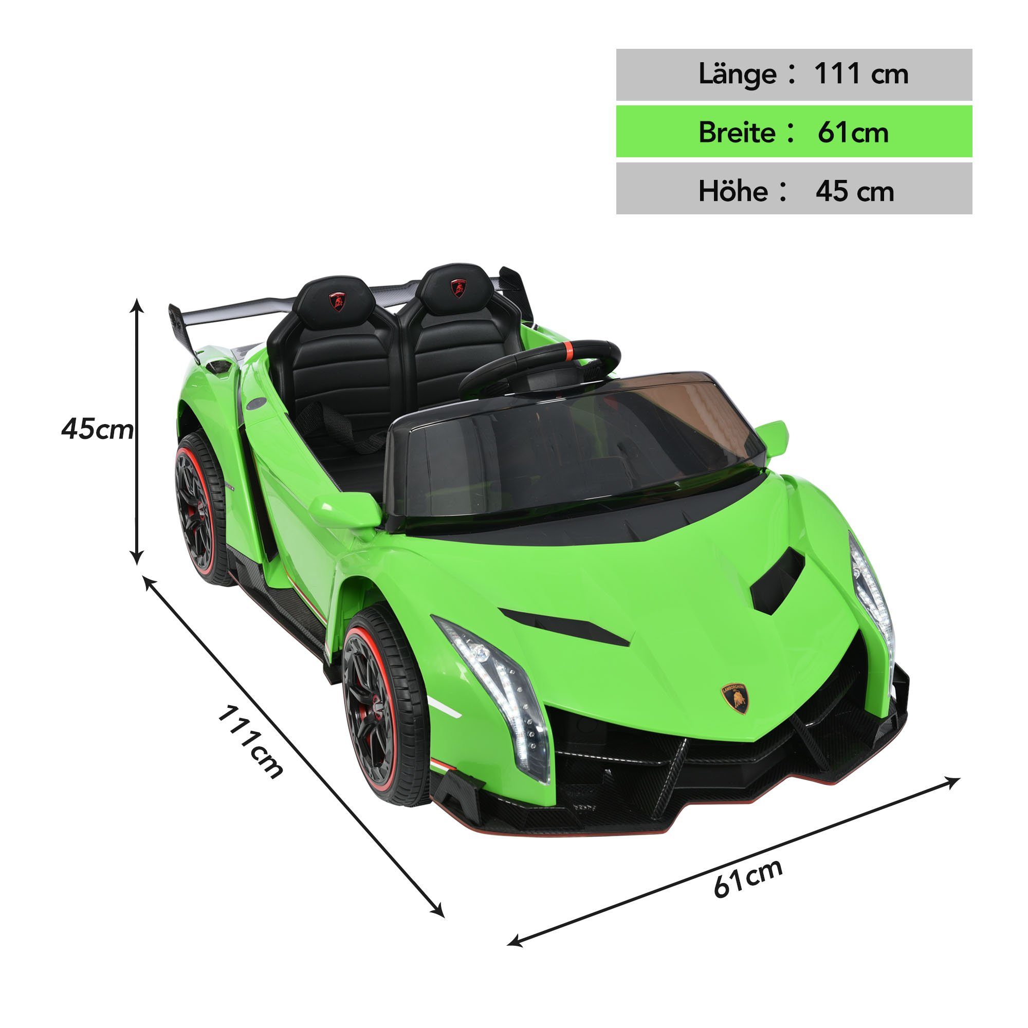 REDOM elektrisk børnebil LAMBORGHINI VENENO 2 motorer, Bluetooth, dobbeltdøre, 3 hastigheder, MP3-musik, egnet til børn fra 3 år