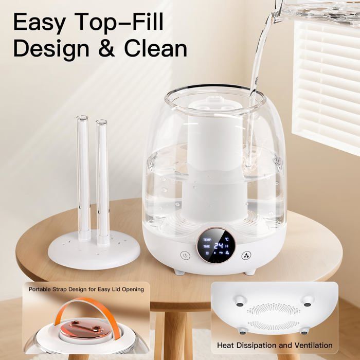 Humidificadores de 3 litros para dormitorios: 30 horas de autonomía, ultrasilenciosos (20 dB), doble boquilla.