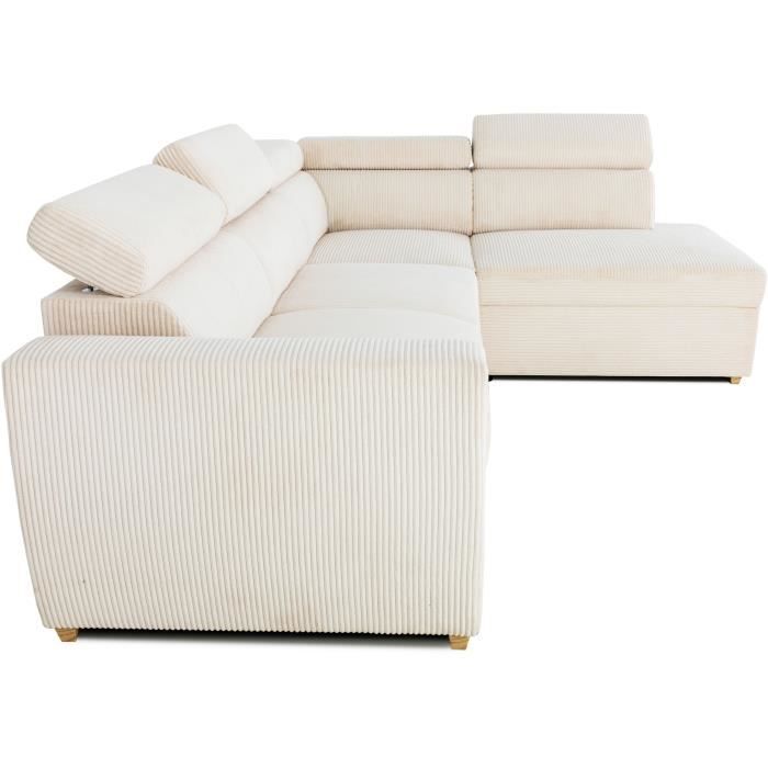 Canapé d'angle convertible réversible - 4/5 places - KELIO - Velours côtelé beige - 245 x 184 x 77/87cm