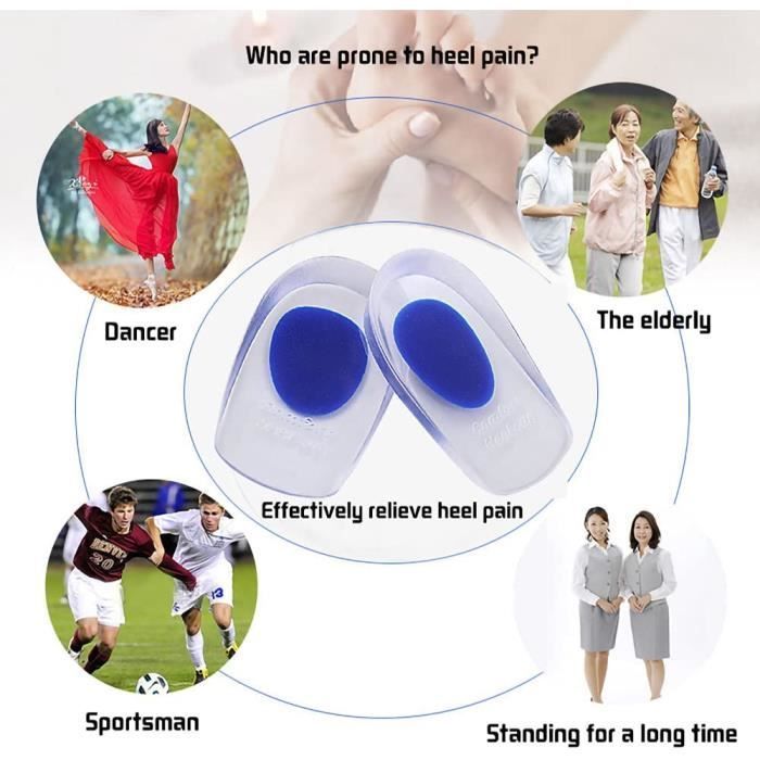 Silicone Gel Heel Pads - Pack of 2 Pairs - Size L - For Plantar Fasciitis - Blue