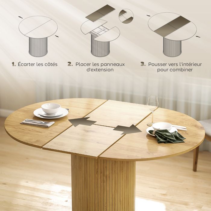 Table à manger extensible, table de cuisine, pour 6 à 8 personnes, 110-150 x 75 cm, effet bois naturel