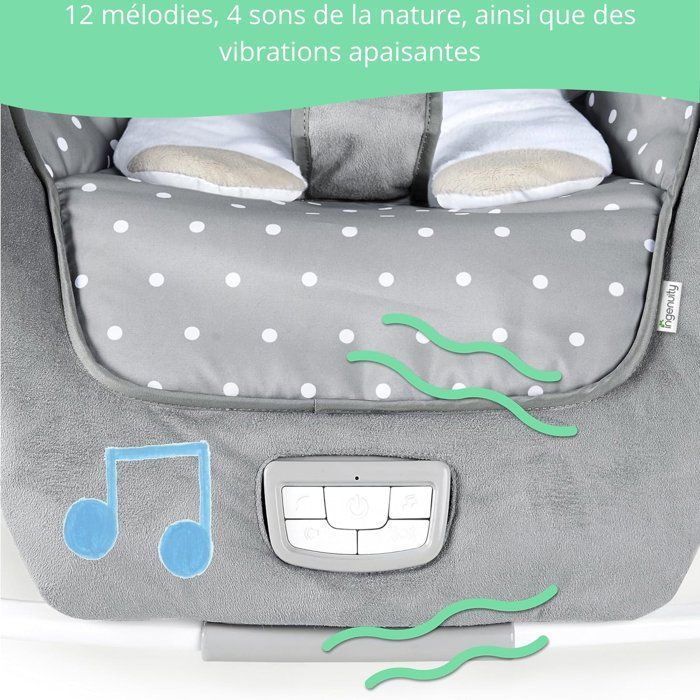 INGENUITY Sammenleggbar, konvertibel vippestol til baby - Little Sheep - Fast eller gyngestilling, babygave