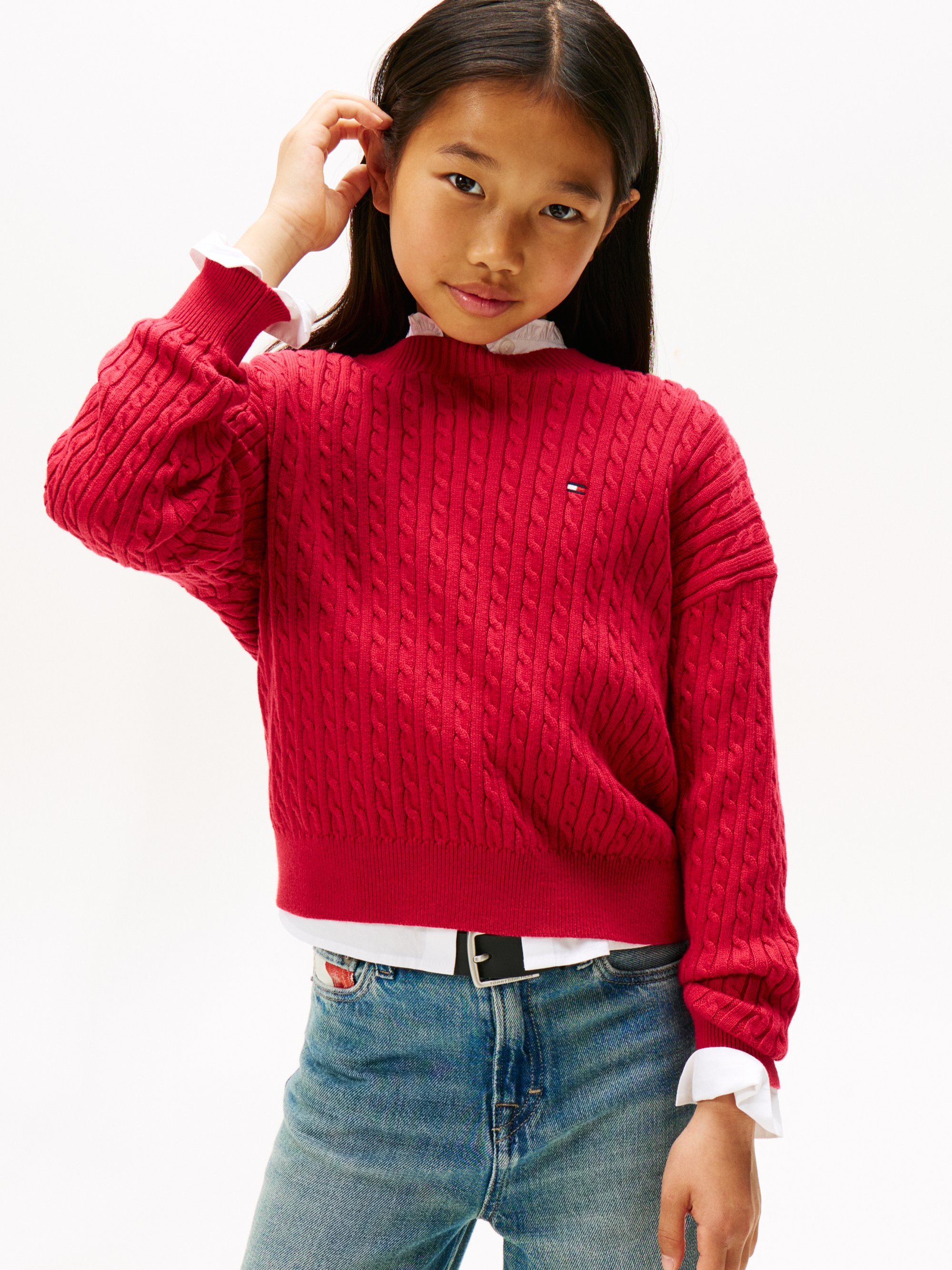 Tommy Hilfiger kabeltrui - trui - robijnrood