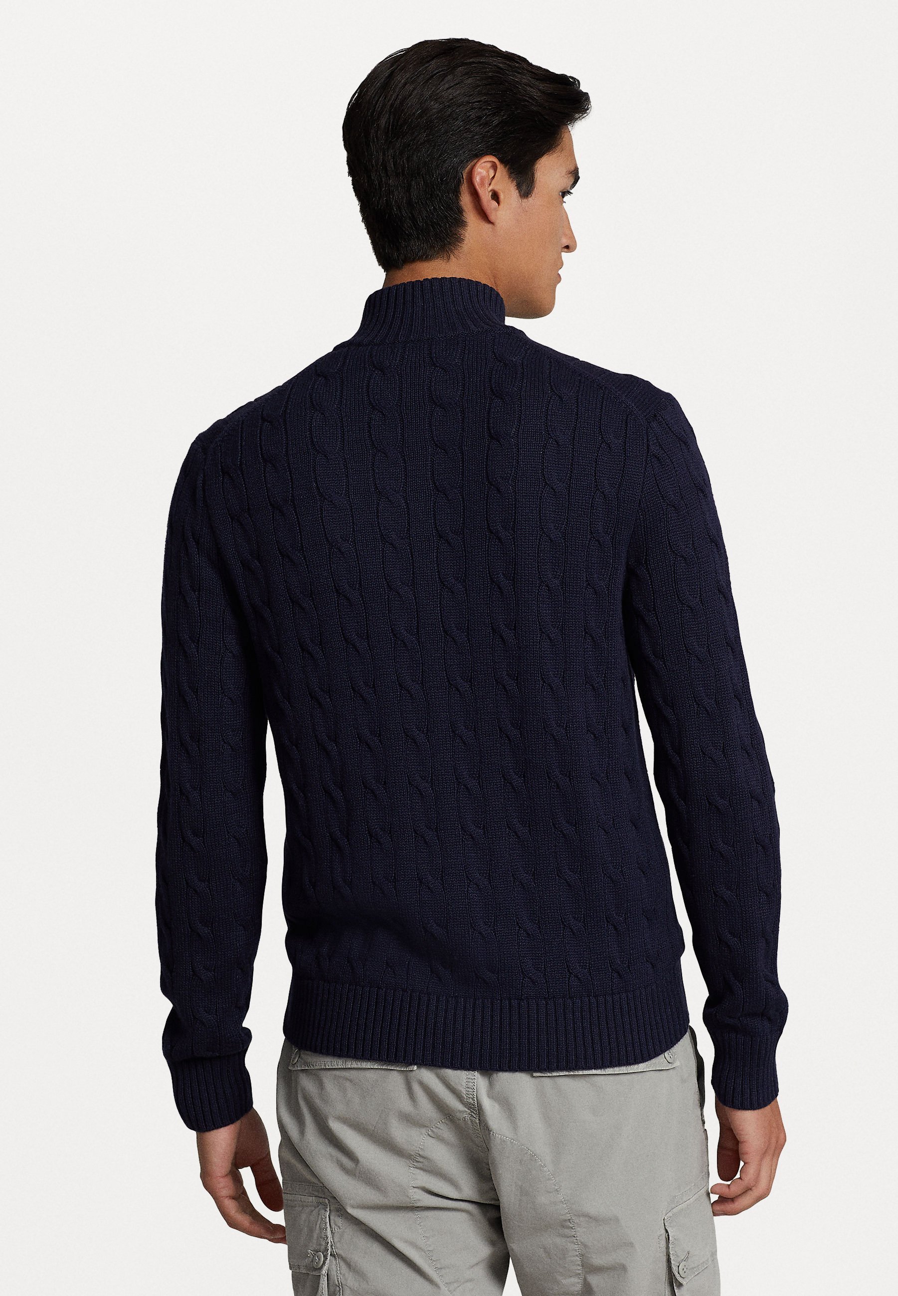 Polo Ralph Lauren kabelgebreide katoenen trui met volledige ritssluiting - Cardigan - donkerblauw
