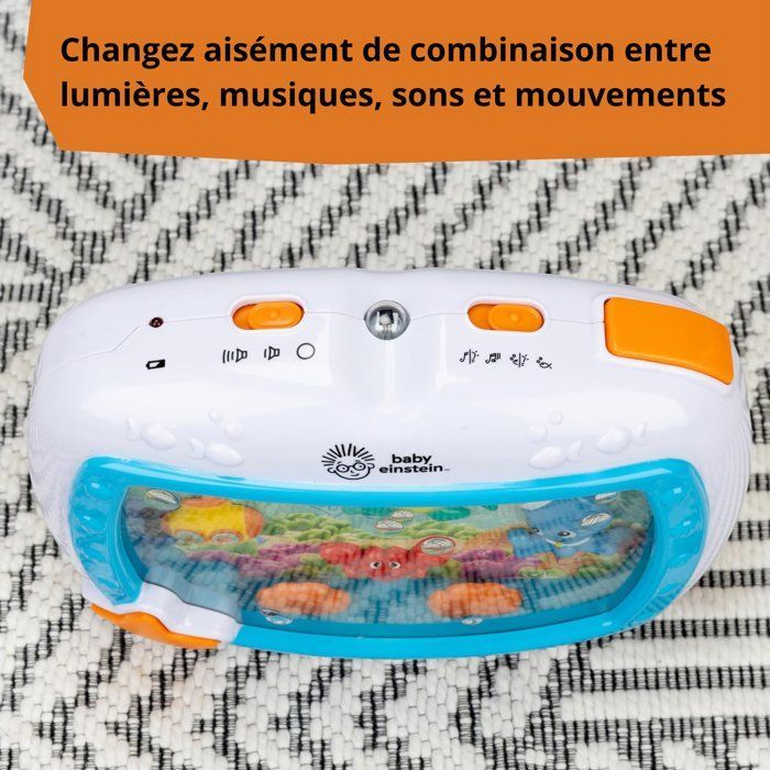 BABY EINSTEIN – Veilleuse bébé Rêves Marins – Aquarium musical & sons de l’océan, télécommande, bleu