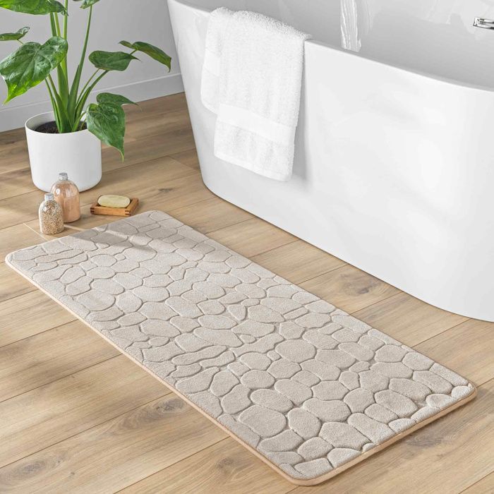 Bath Mat 50 x 120 cm – Plain Microfiber with Ricochet Relief – Ultra Soft & Absorbent Taupe