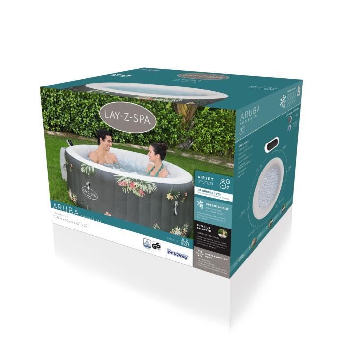 BESTWAY inflatable spa - Lay-Z-Spa Aruba - 170 x 66 cm - 2 to 3 person capacity - Round (Includes: cover, cartridge and diffuser)