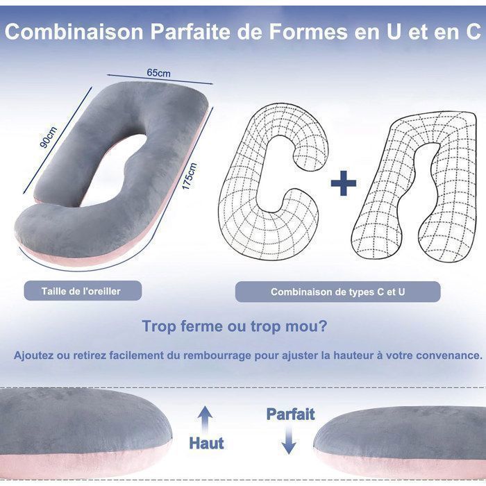 Coussin de grossesse, Coussin d'allaitement, BYONDSELF®, idéal pour dormir et allaiter, avec housse en velours amovible et lavable