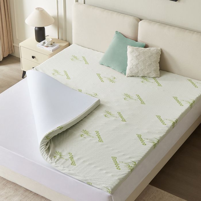 Cubrecolchón CASABEL de 140x190 cm, espuma viscoelástica de 5 cm + funda de bambú - Zonas ergonómicas - Para colchón de cama doble
