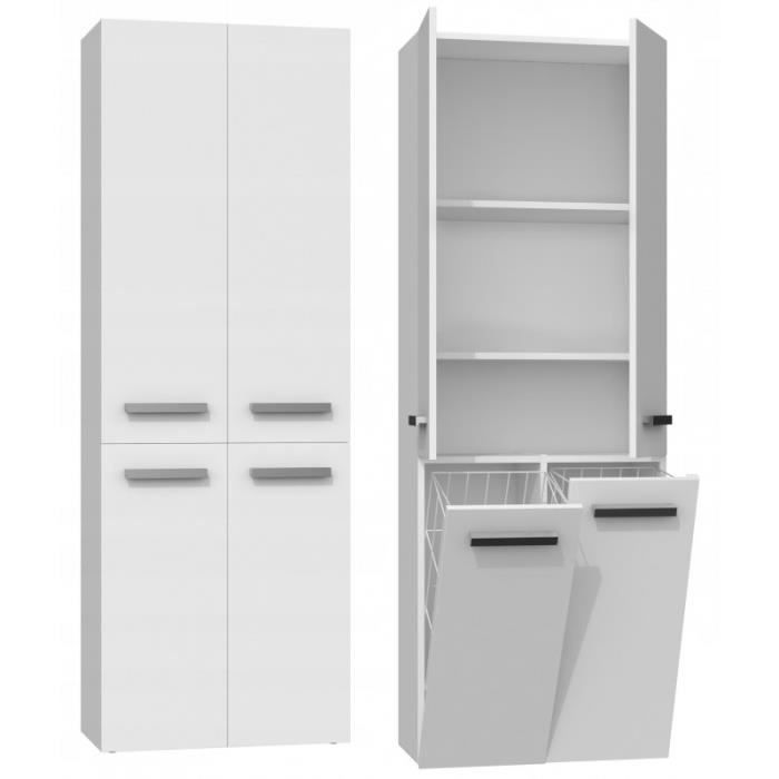 ELLOS - Armario de baño con dos cestas - Tiradores minimalistas - Dimensiones: 174x60x30 - Columna de almacenamiento