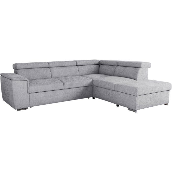 Canapé d'angle convertible réversible - 5 places - DAYTONA - Tissu Silver - Coffre - 260 x 216 x 94 cm