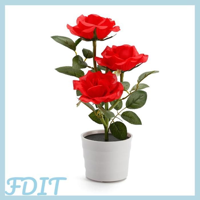 GOTOTOP Pink Lantern 3 LED Rose Flower Solar Light Simulation LED Garden Light Solar Rose Flower Pot Light Hanging Decoration