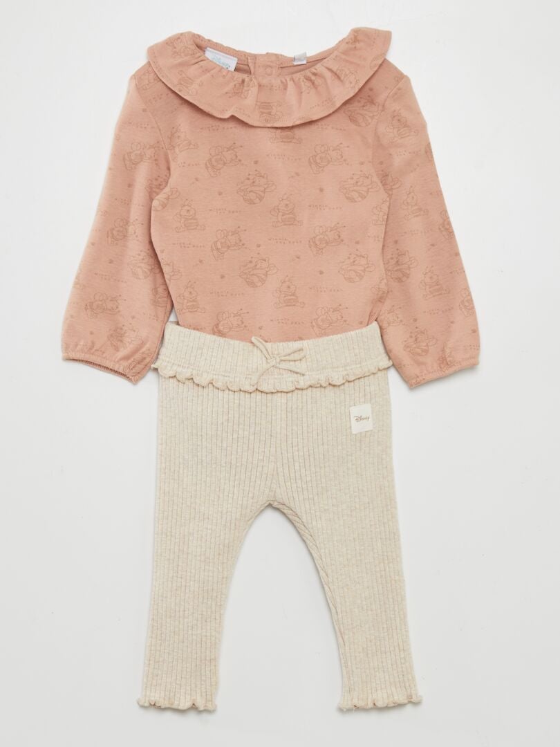 3-delige set: bodysuit, legging en slabbetje - BEIGE