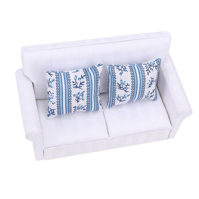 Conjunto de sofá em miniatura para casa de bonecas na escala 1/12, acessórios de mobiliário para sala de estar (sofá de 2 lugares com almofada)