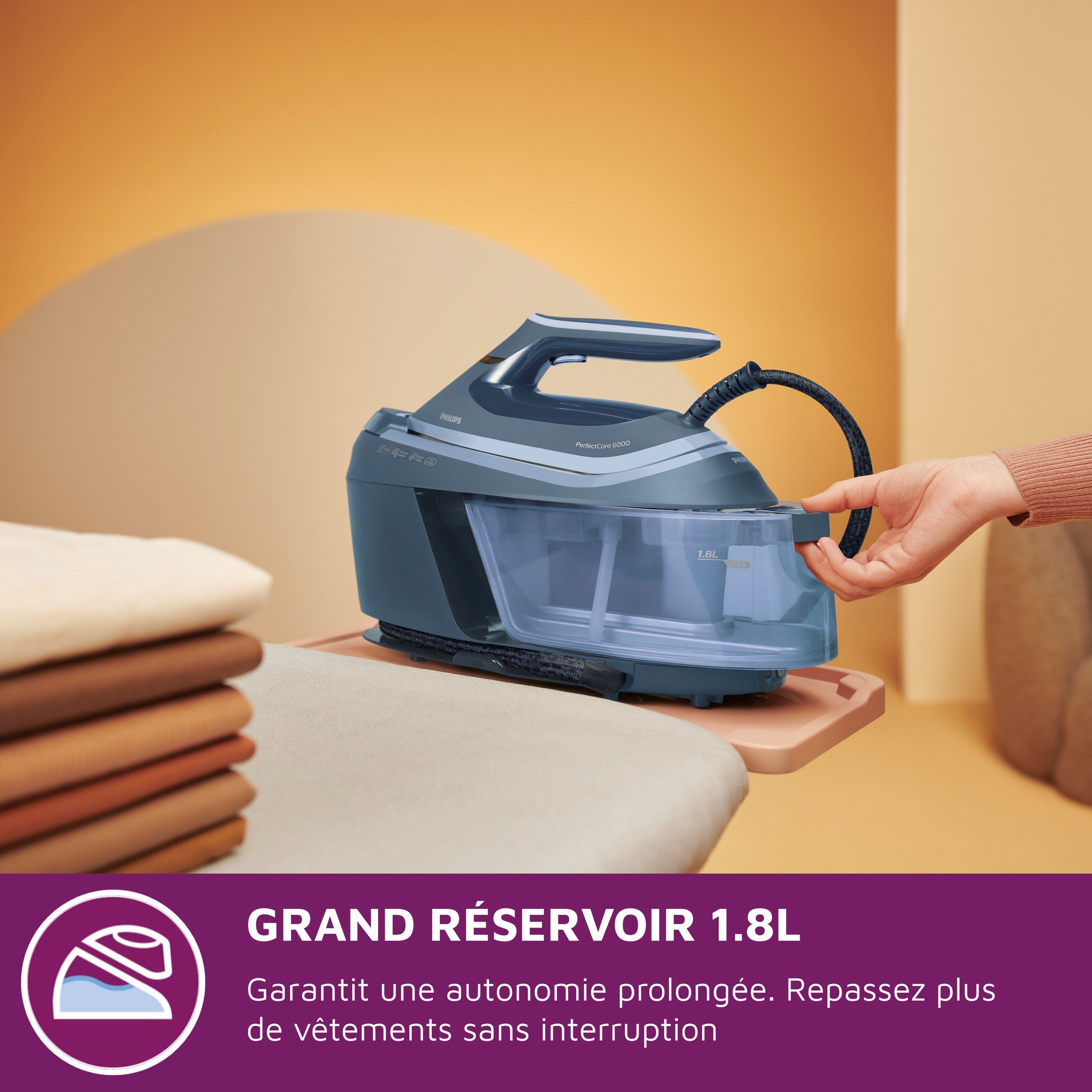Steam Generator Iron - PHILIPS - PSG6042/20 - PerfectCare Compact Series 6000 - 8 bar - 1.8L - Blue