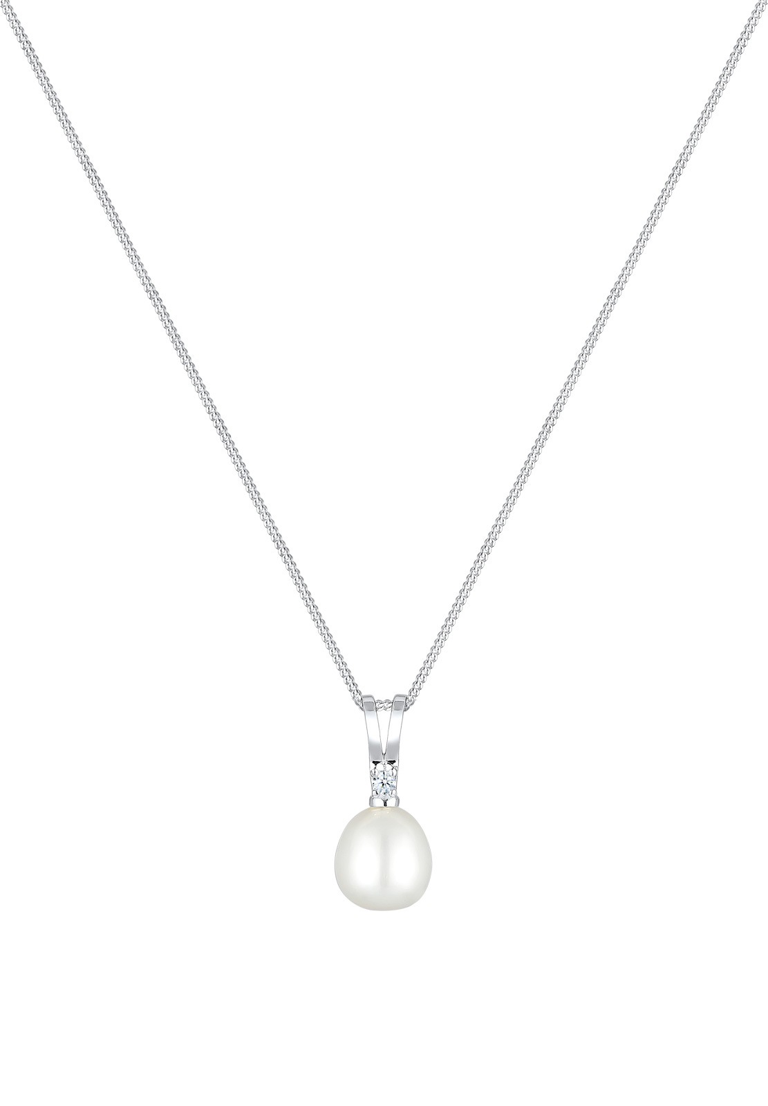 Elli DIAMONDS Femme Pendentif Perle de Culture d'Eau Douce Diamant (0,03ct) (925/1000) Argent