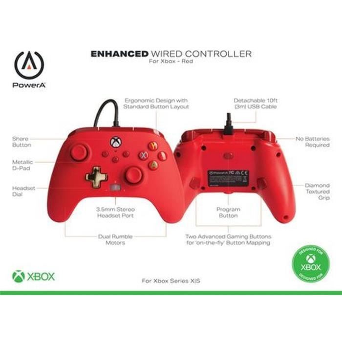 Manette filaire - Rouge - Xbox Series X et S