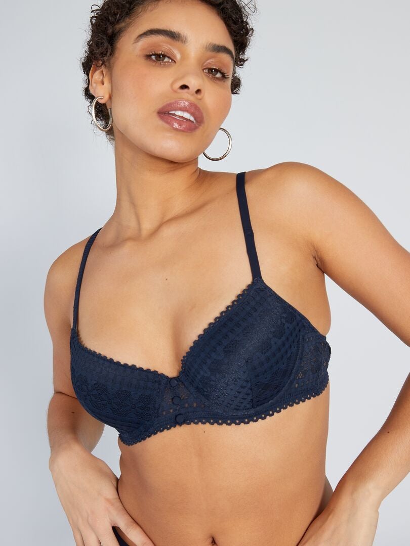 Sutiã Push-Up de Renda - Azul