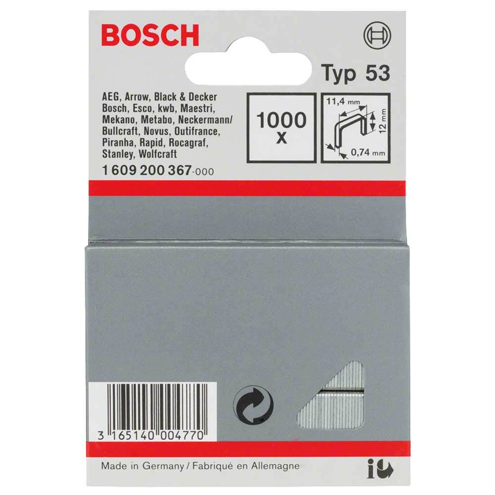 BOSCH Heftklammern 12 mm - 1000 Stück, Verpackung passend für PTK14 und 23E 1609200367