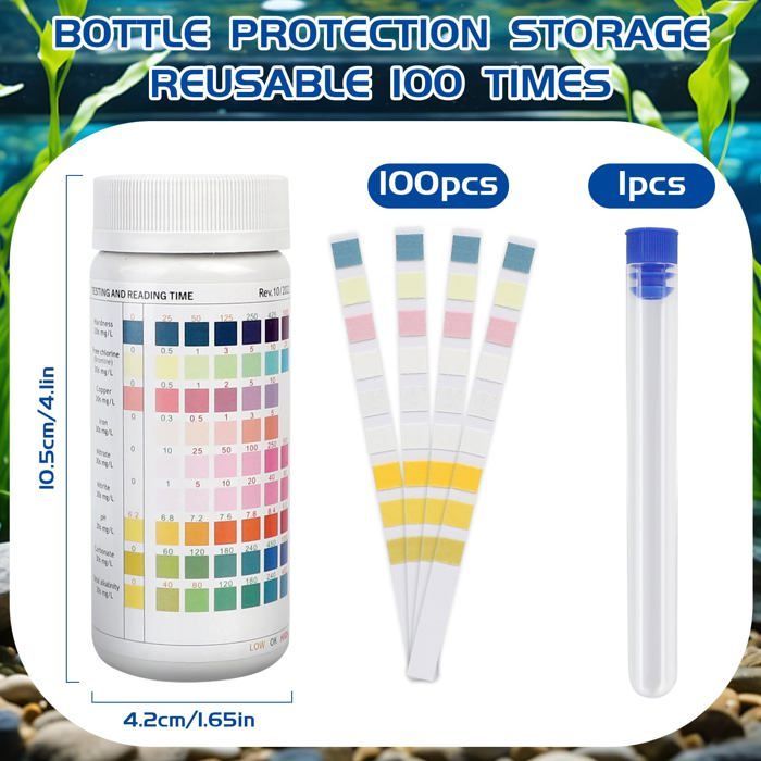 Aquarium teststrips - 100 stuks, 9-in-1 pH Nitriet Nitraat Zoetwater Zoutwater Geen